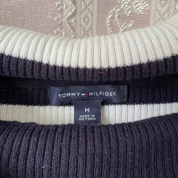 Tommy Hilfiger Women's White and Navy Striped Off Shoulder Sweater - Picture 4 of 5